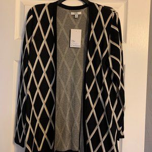 Croft and Barrow Cardigan, Petite Medium, Black with tan and white.